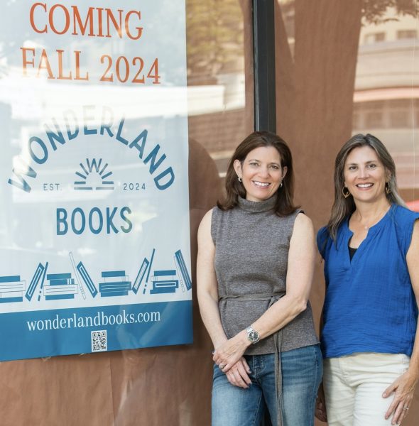 The afternoon sun leaks through the windows, illuminating books littered on shelves. The sound of flipping pages and friendly chatter echoes through the bookstore as customers file in. 